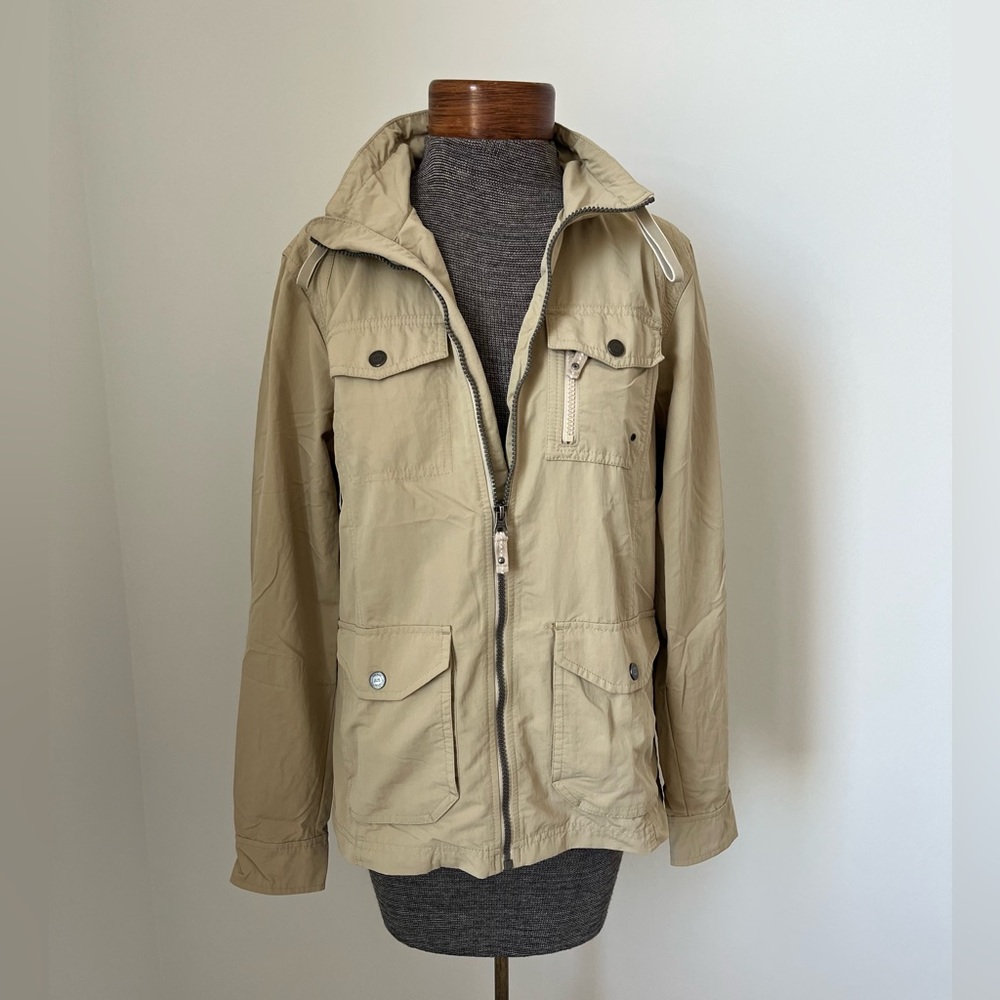 Eddie Bauer Utility Jacket Tan Medium Roll Tab Sleeves Safari Military Style-M